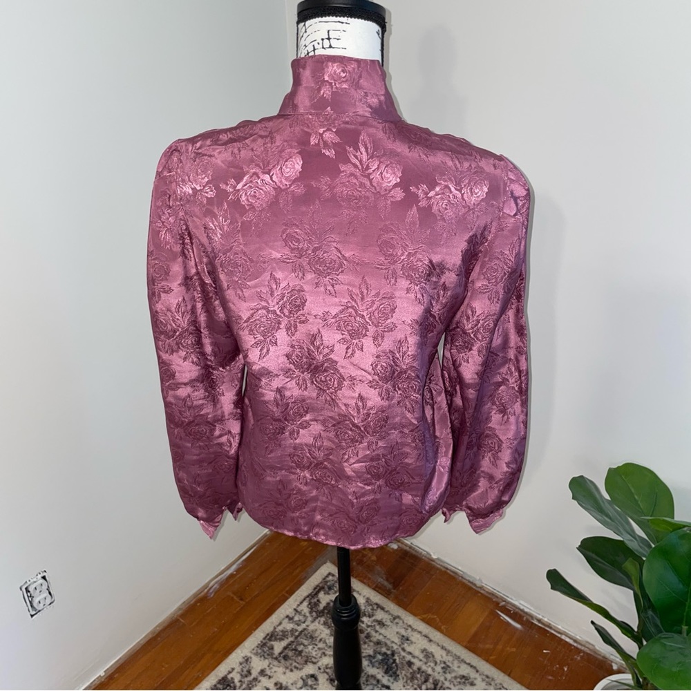 Gorgeous Vintage silky floral mauve blouse high neck blouse roses 🌹 - Picture 2 of 9